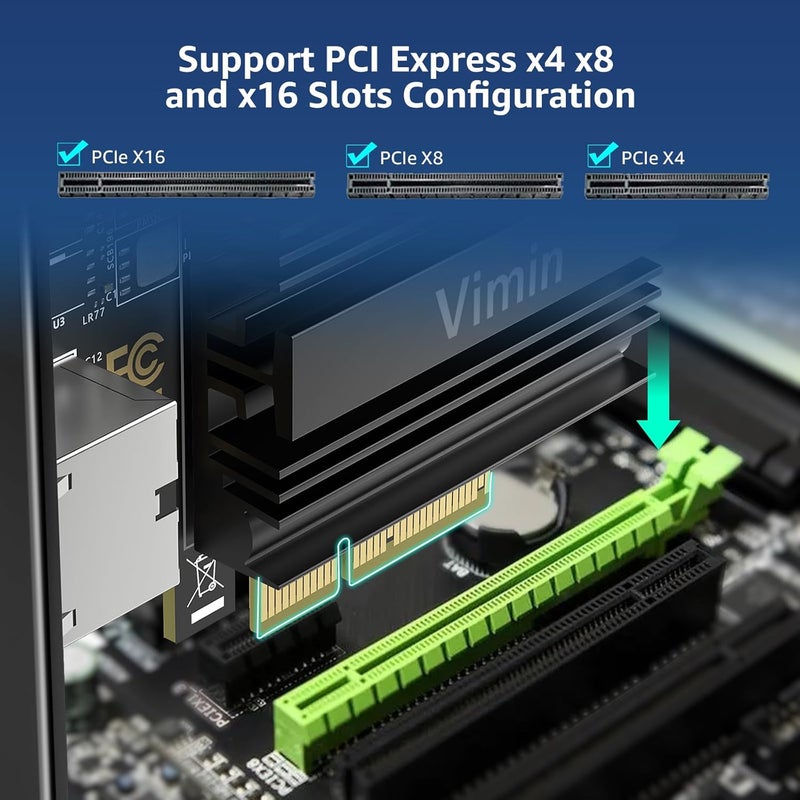 Vmin 10G PCI-E Network Card with 10Gbps RJ45 Ports, Marvel AQC113 Controller, 10Gb Ethernet Adapter Card Compatible with PCI Express X8, X16, Support Windows/Windows Server/Linux/VMware - Image 4